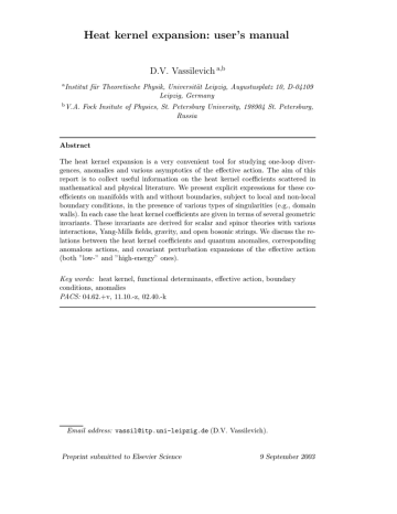 Heat kernel expansion: user's manual Heat kernel expansion: user's manual