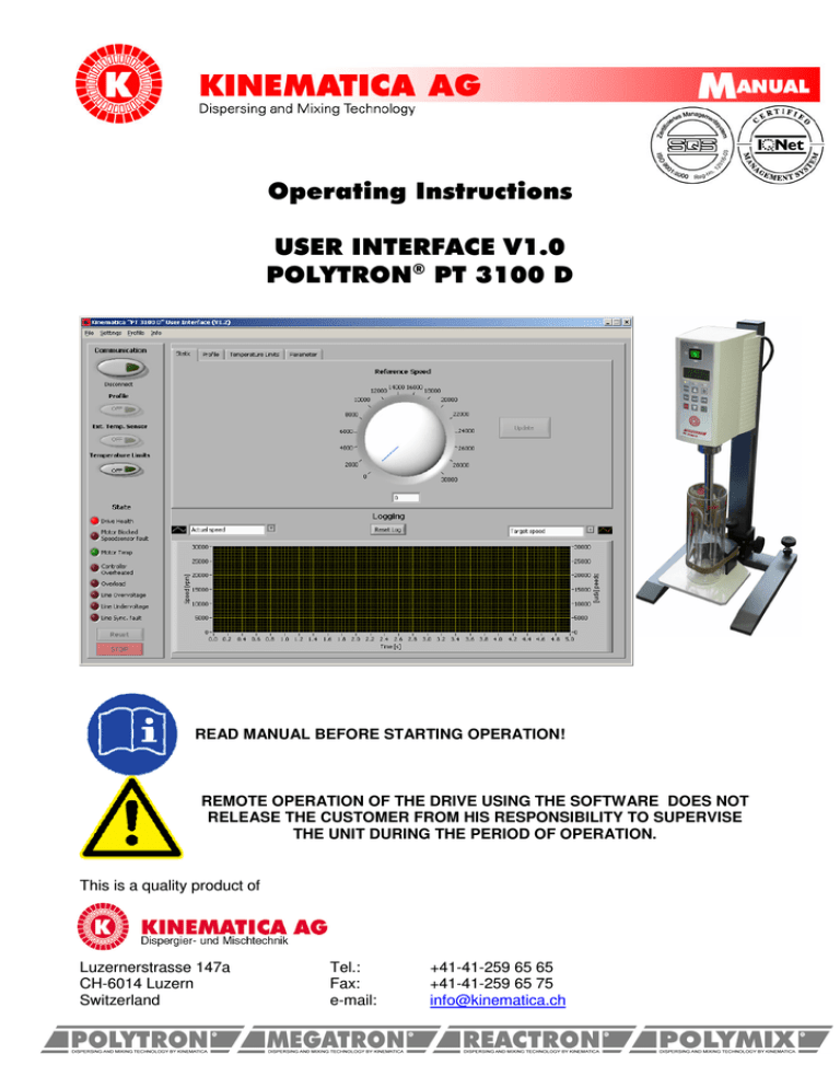 Operating Instructions USER INTERFACE V1.0 Operating Instructions USER INTERFACE V1.0