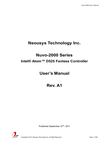 Neousys Technology Inc. Nuvo-2000 Series User's Manual Rev. A1 | Manualzz Neousys Technology Inc. Nuvo-2000 Series User's Manual Rev. A1 | Manualzz