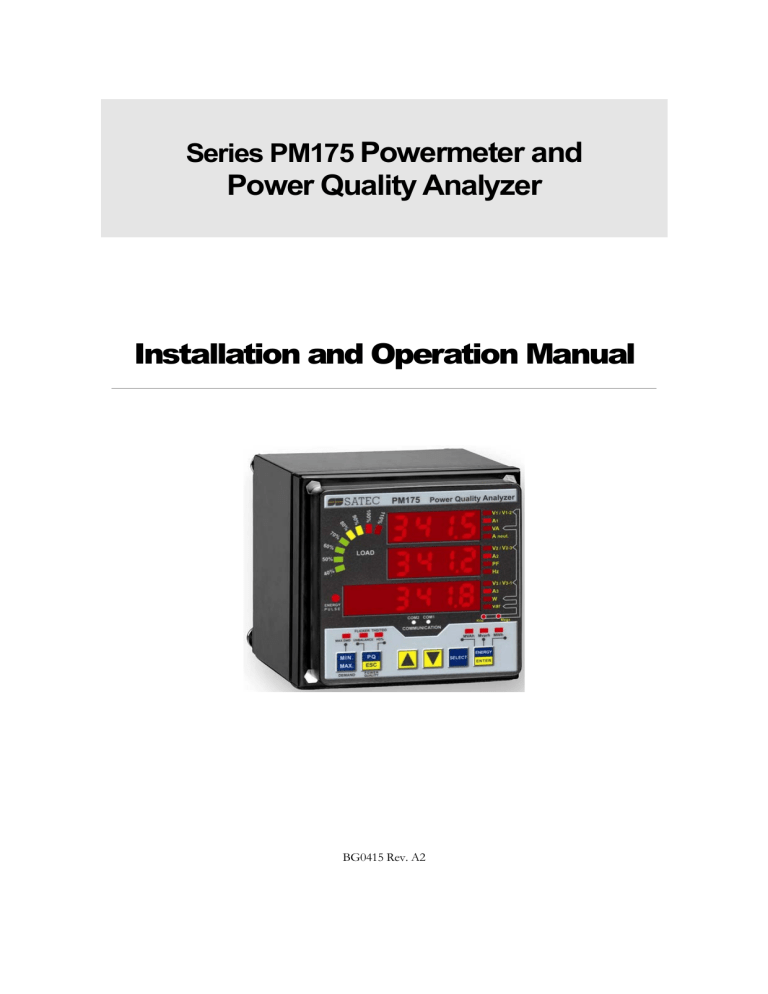 Series PM175 Powermeter and Power Quality Analyzer Installation Series PM175 Powermeter and Power Quality Analyzer Installation