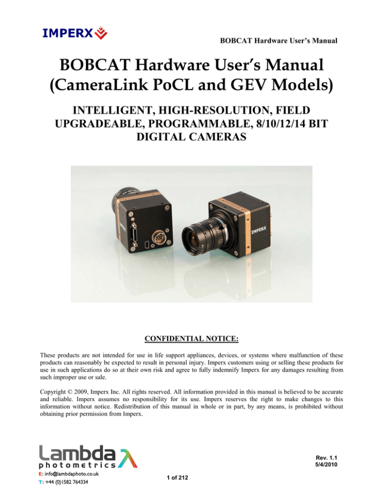 BOBCAT Hardware User's Manual (CameraLink PoCL and GEV BOBCAT Hardware User's Manual (CameraLink PoCL and GEV