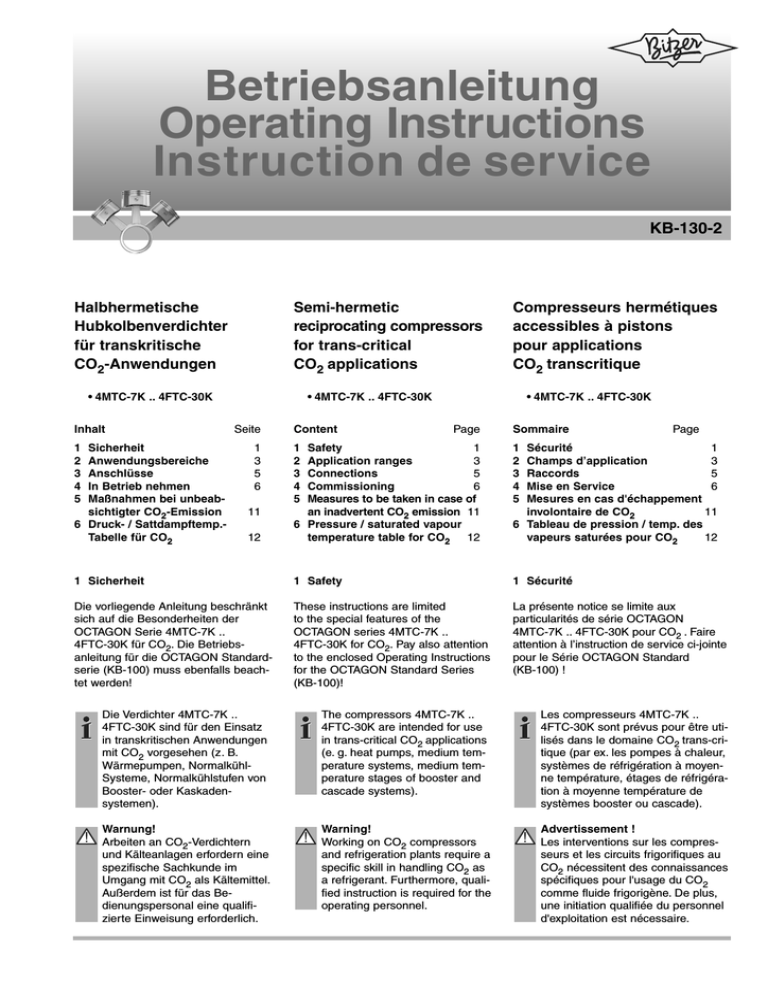 Betriebsanleitung Operating Instructions Instruction de service Betriebsanleitung Operating Instructions Instruction de service