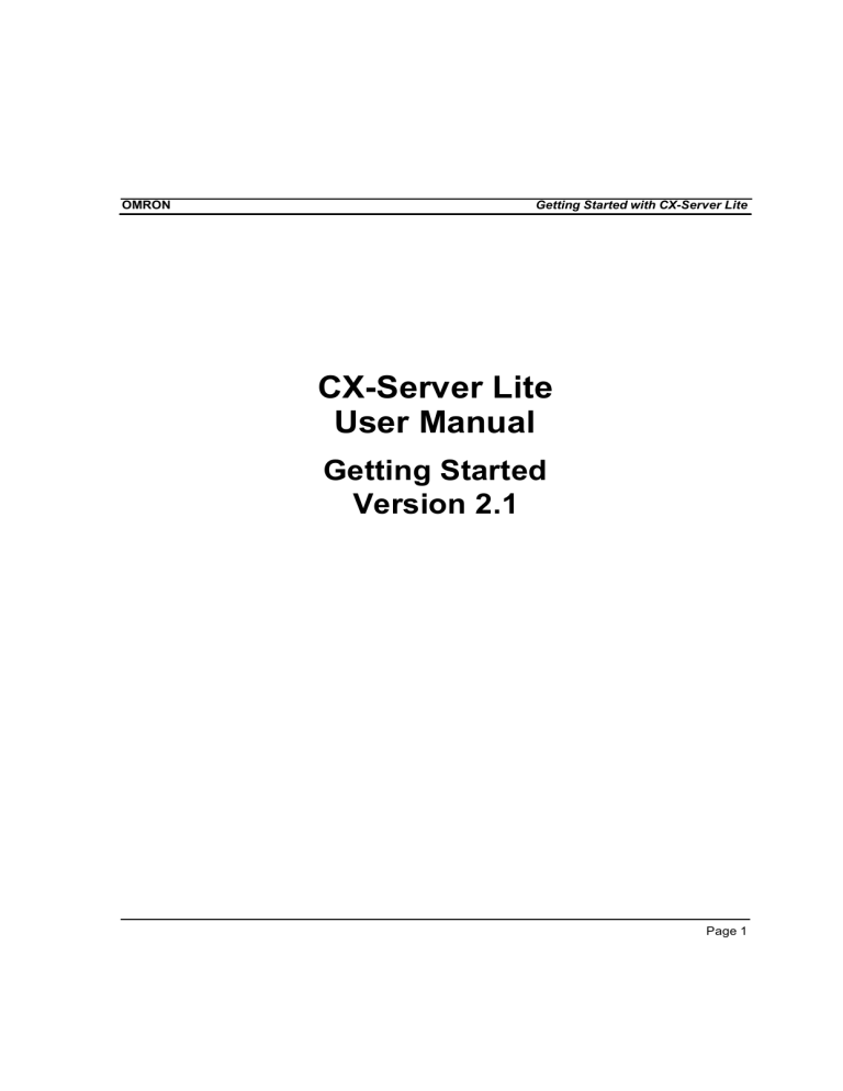 CX-Server Lite User Manual CX-Server Lite User Manual