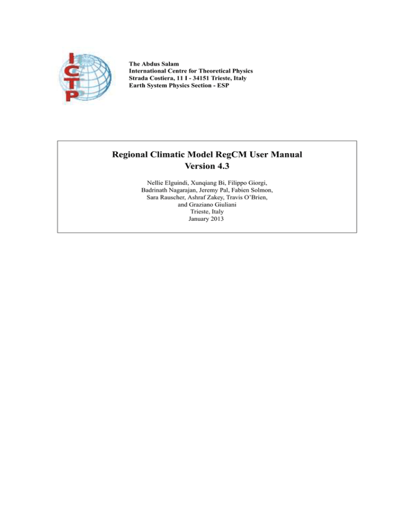 Regional Climatic Model RegCM User Manual - gforge Regional Climatic Model RegCM User Manual - gforge