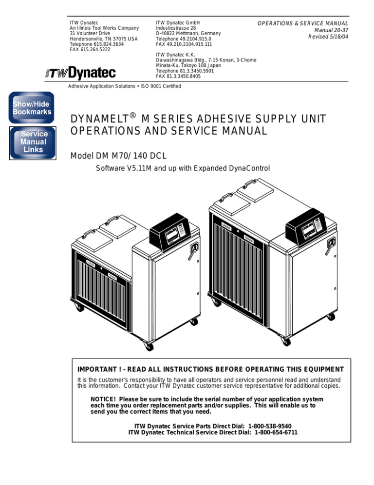 dynamelt m series adhesive supply unit operations and service dynamelt m series adhesive supply unit operations and service