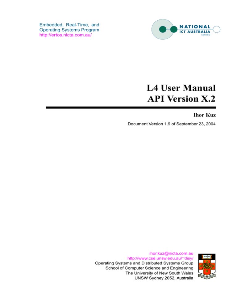 L4 User Manual API Version X.2 L4 User Manual API Version X.2