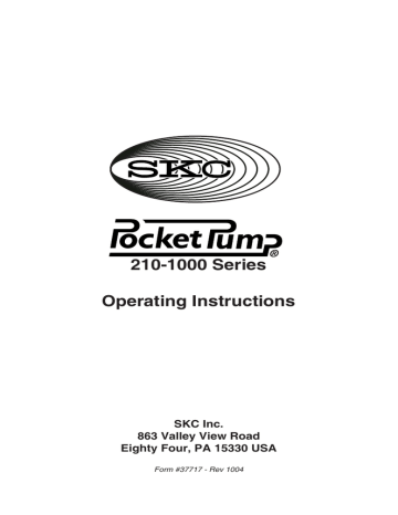 Pocket Pump 210-1000 Series Sample Pump Operating Instructions Pocket Pump 210-1000 Series Sample Pump Operating Instructions