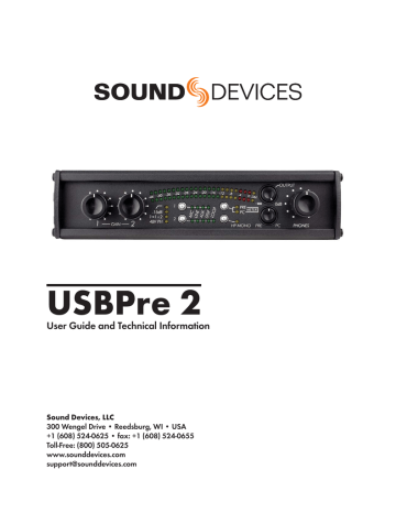 Sound Devices USBPre 2 User manual Sound Devices USBPre 2 User manual