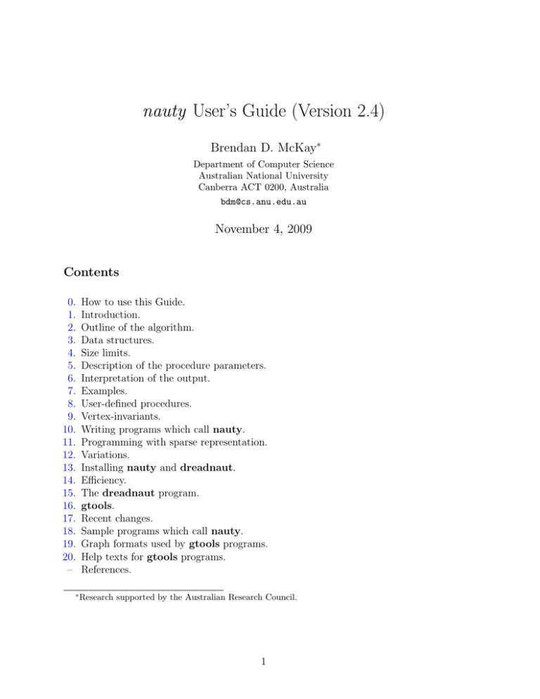 nauty User's Guide (Version 2.4) - Computer Science nauty User's Guide (Version 2.4) - Computer Science