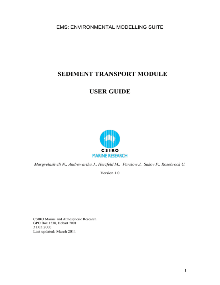 SEDIMENT TRANSPORT MODULE USER GUIDE SEDIMENT TRANSPORT MODULE USER GUIDE