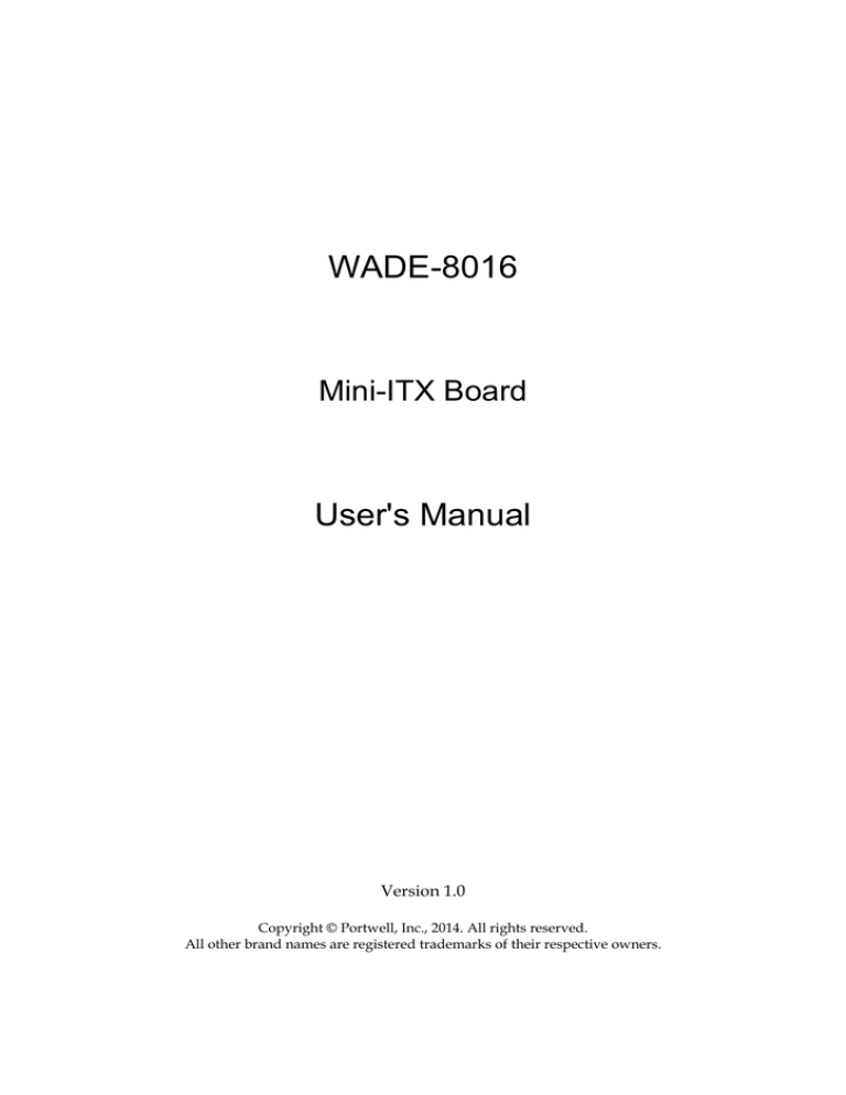 WADE-8016 User's Manual WADE-8016 User's Manual