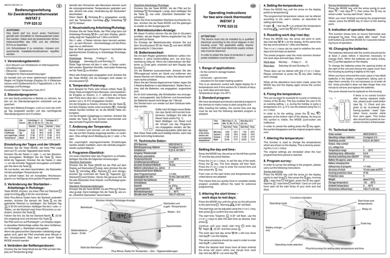 Bedienungsanleitung für Zweidrahtuhrenthermostat INSTAT 2 TYP Bedienungsanleitung für Zweidrahtuhrenthermostat INSTAT 2 TYP
