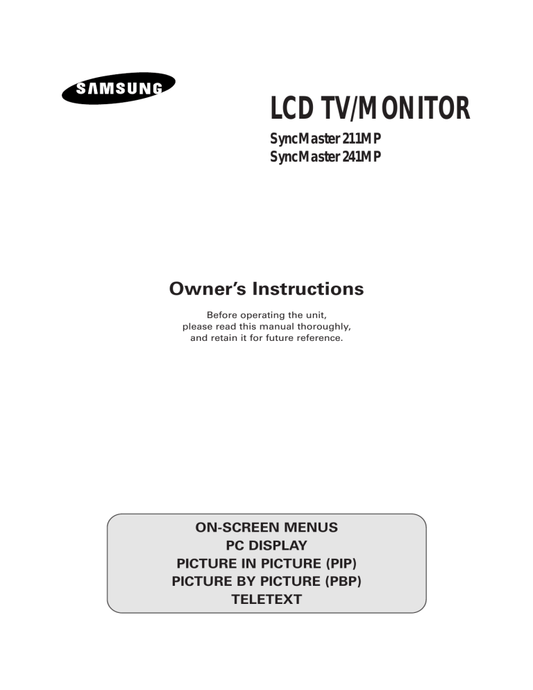 Samsung 211MP, 241MP User manual Samsung 211MP, 241MP User manual