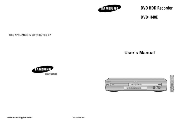 Samsung DVD-H40 User manual Samsung DVD-H40 User manual
