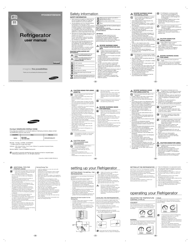 Samsung RT29BDPS, RT3534TABRK, RT32EDUX, RT24ADTR1/XTL, RT26AFES1/XTL, RT3234SABSP, RT24ADMS, RT24ADDR, RT2534SACBX, RT3234TABBL User's manual Samsung RT29BDPS, RT3534TABRK, RT32EDUX, RT24ADTR1/XTL, RT26AFES1/XTL, RT3234SABSP, RT24ADMS, RT24ADDR, RT2534SACBX, RT3234TABBL User's manual