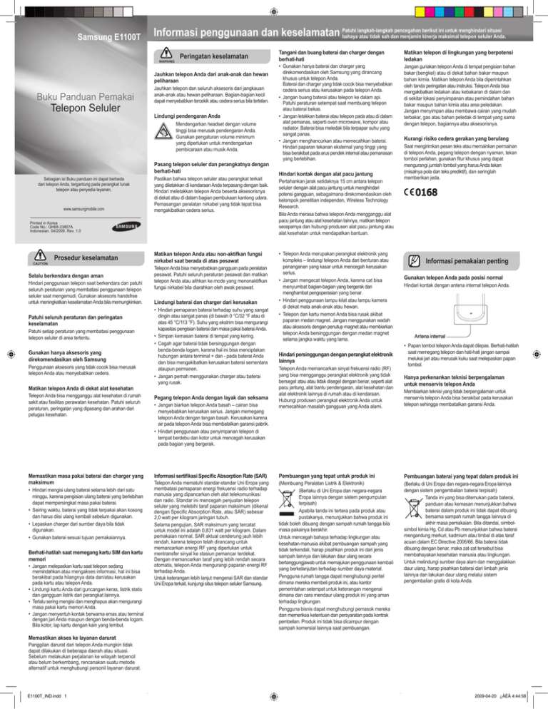 Samsung GT-E1100T User manual Samsung GT-E1100T User manual
