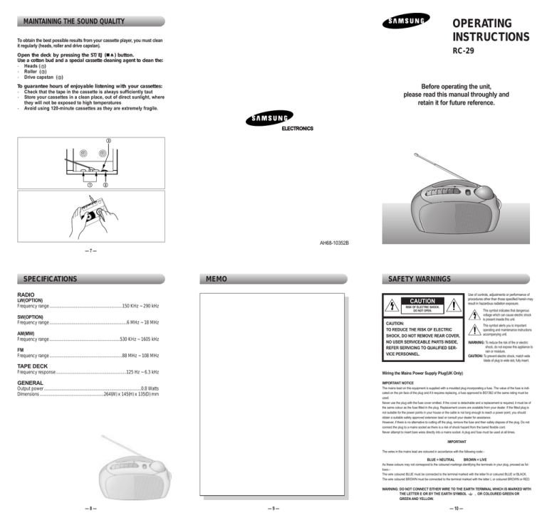 Samsung RC-29 User manual Samsung RC-29 User manual