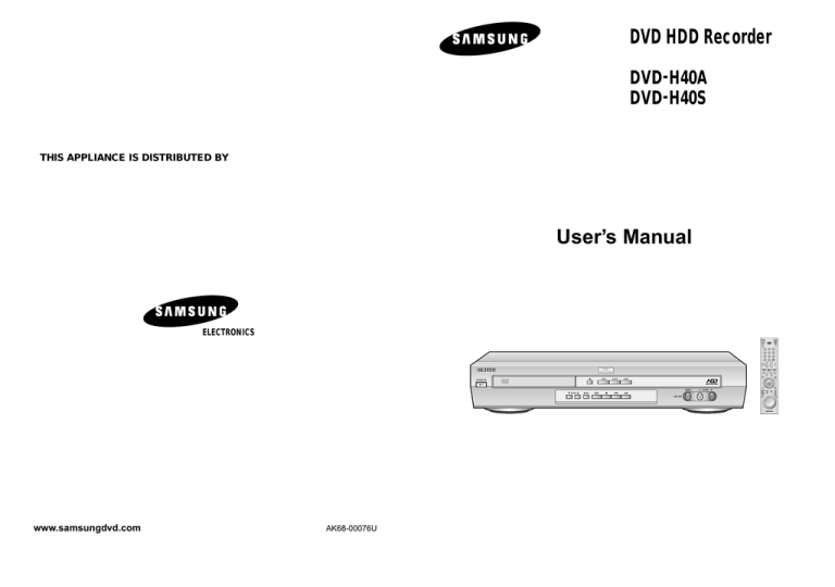 Samsung DVD-H40A, DVD-H40S User manual Samsung DVD-H40A, DVD-H40S User manual
