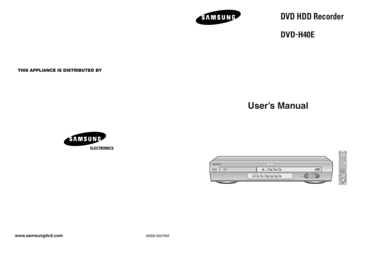 Samsung DVD-H40E User manual Samsung DVD-H40E User manual