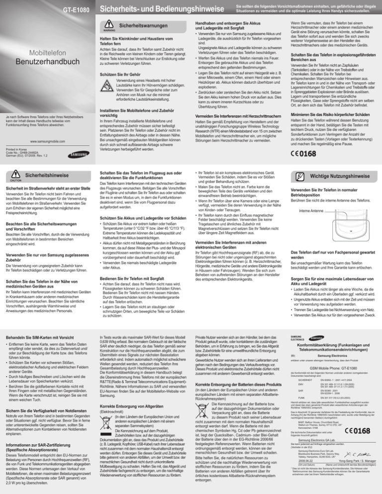 Samsung GT-E1080 User manual Samsung GT-E1080 User manual
