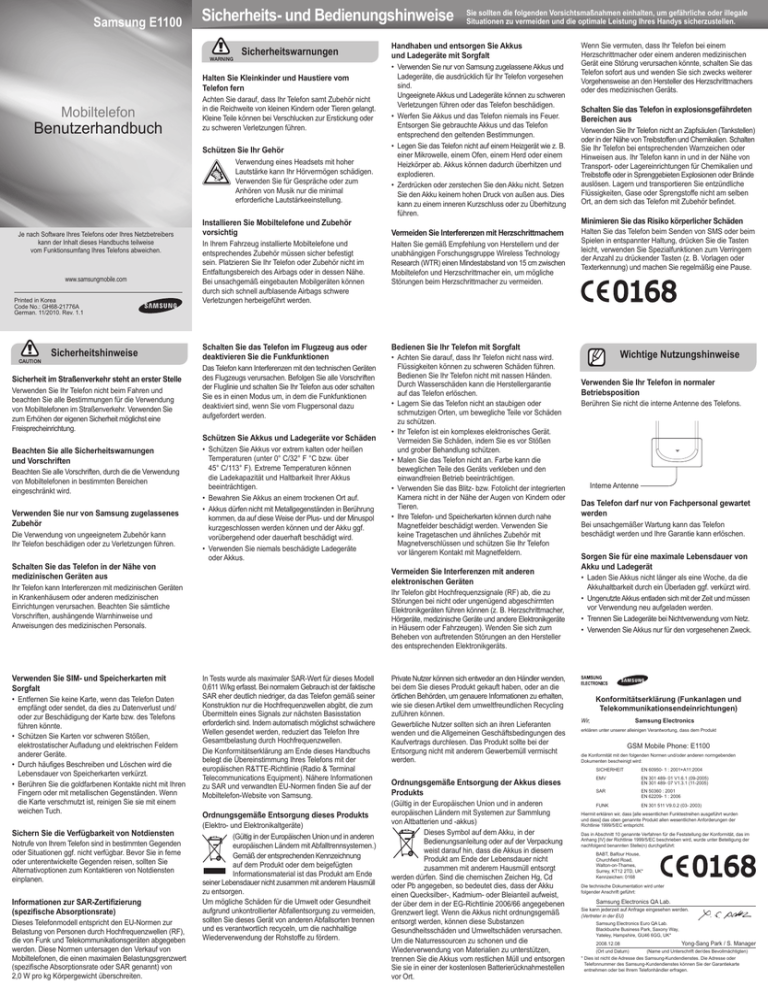 Samsung GT-E1100 User manual Samsung GT-E1100 User manual