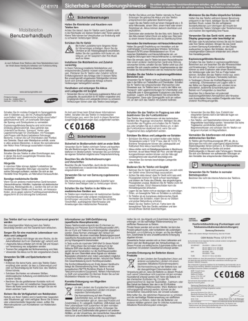 Samsung GT-E1170, GT-E1170/V, GT-E1170I, GT-E1170/I User manual Samsung GT-E1170, GT-E1170/V, GT-E1170I, GT-E1170/I User manual