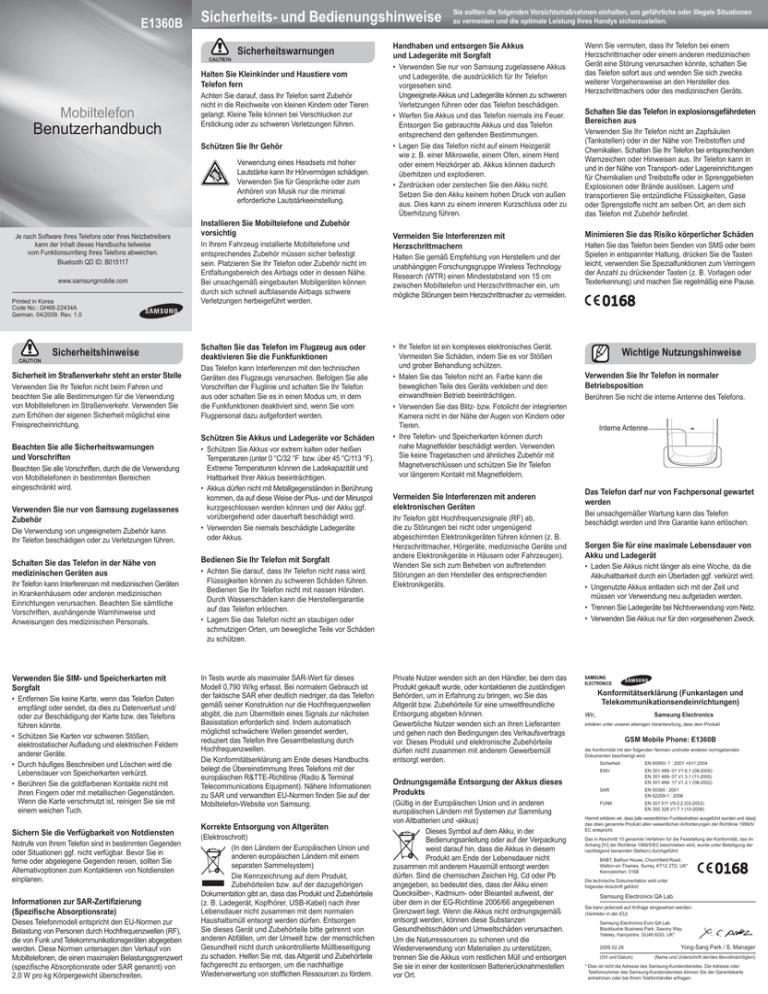 Samsung GT-E1360B Owner's manual Samsung GT-E1360B Owner's manual