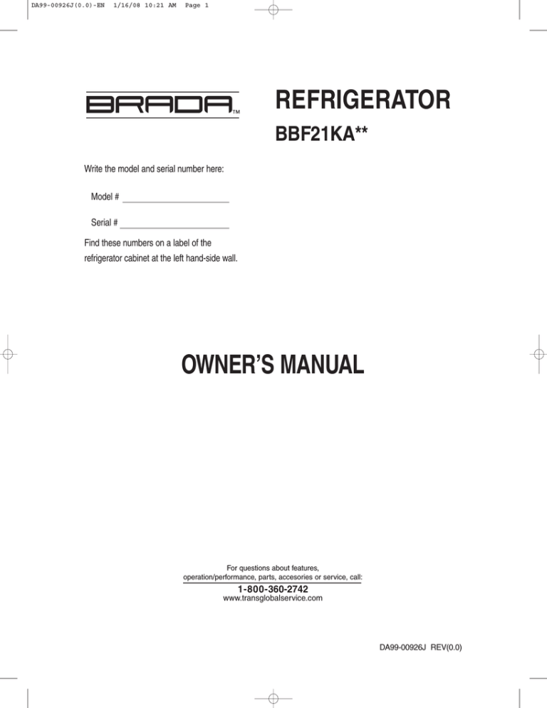 Samsung BBF19KASW User manual Samsung BBF19KASW User manual