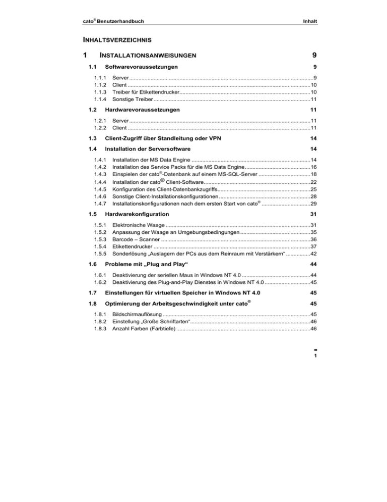 INHALTSVERZEICHNIS INSTALLATIONSANWEISUNGEN INHALTSVERZEICHNIS INSTALLATIONSANWEISUNGEN