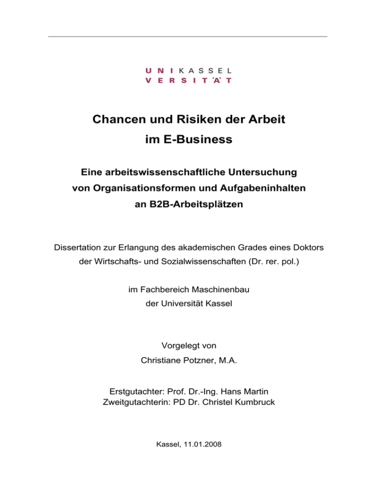 Chancen und Risiken der Arbeit im E-Business Chancen und Risiken der Arbeit im E-Business