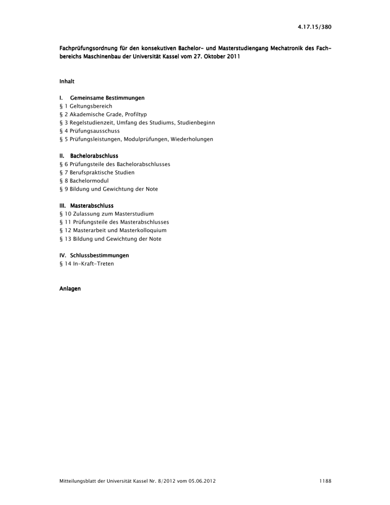 Prüfungsordnung - Universität Kassel Prüfungsordnung - Universität Kassel