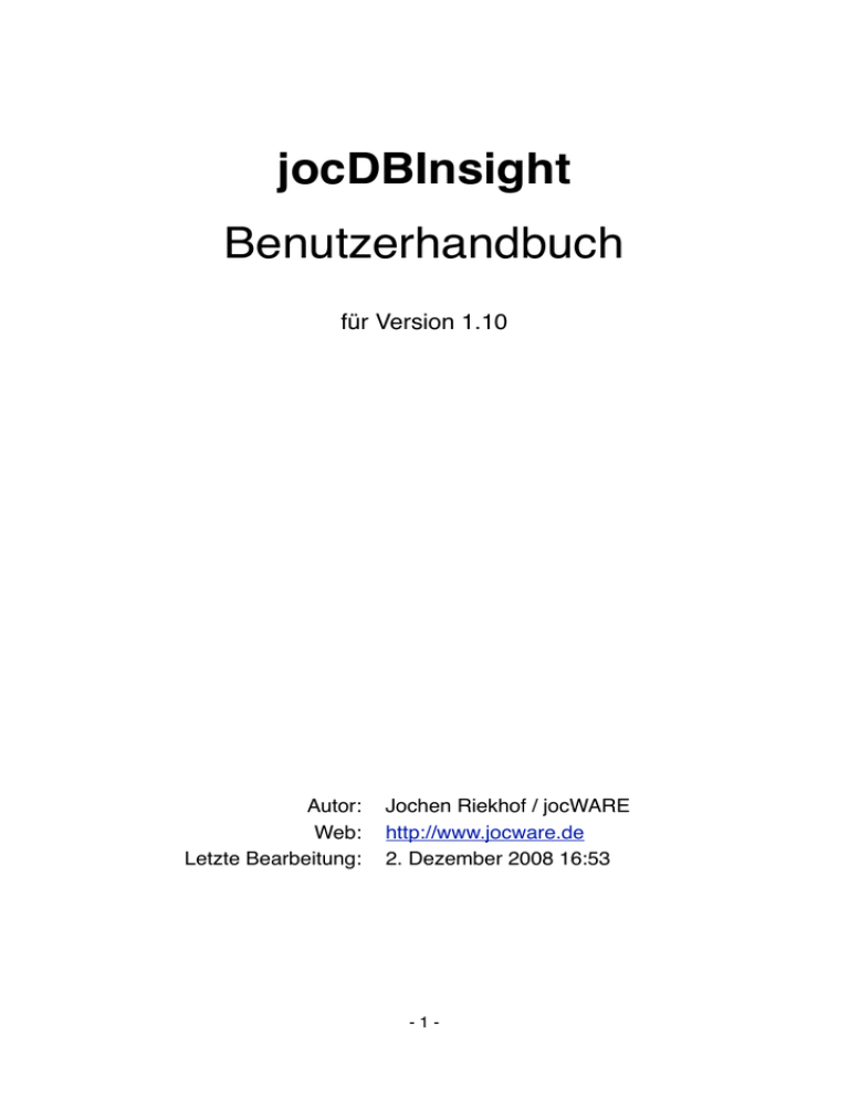 jocDBInsight Handbuch 1.10 jocDBInsight Handbuch 1.10