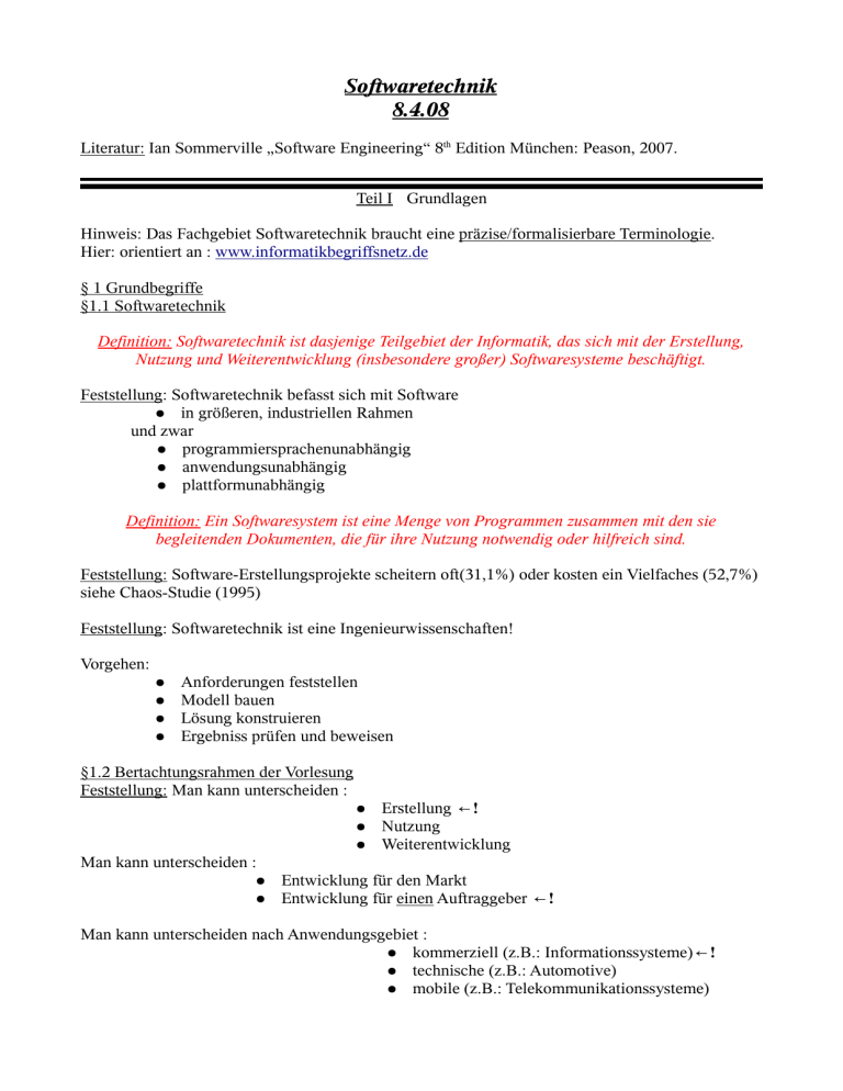 Softwaretechnik 8.4.08 Softwaretechnik 8.4.08