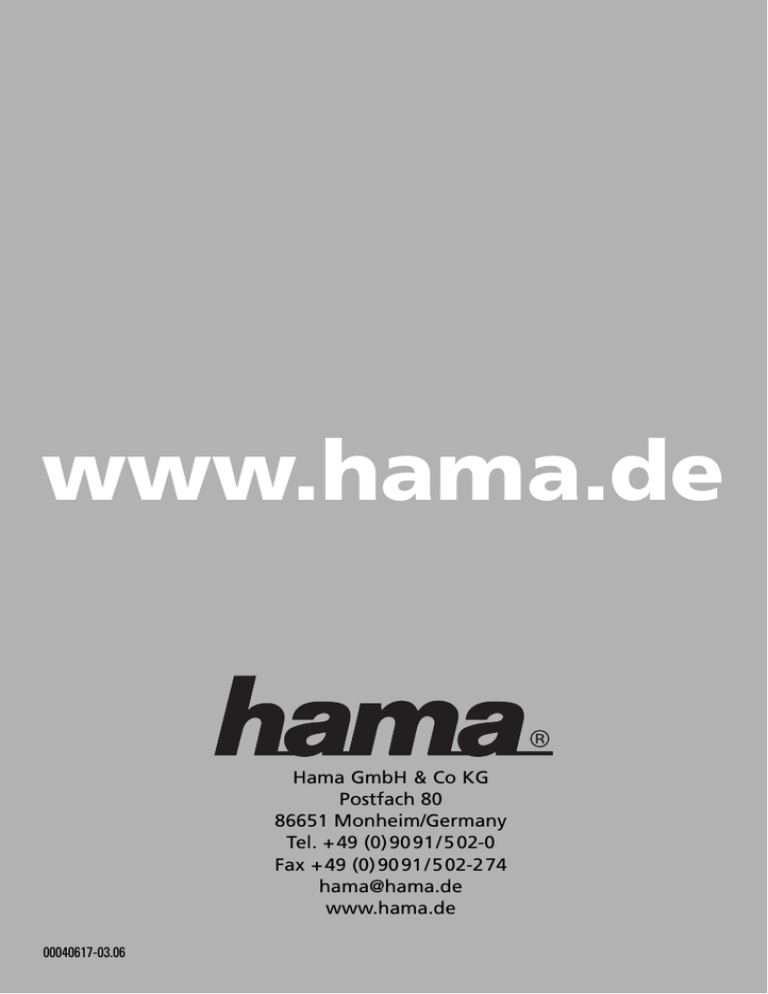 Hama 00040617 Owner's manual Hama 00040617 Owner's manual