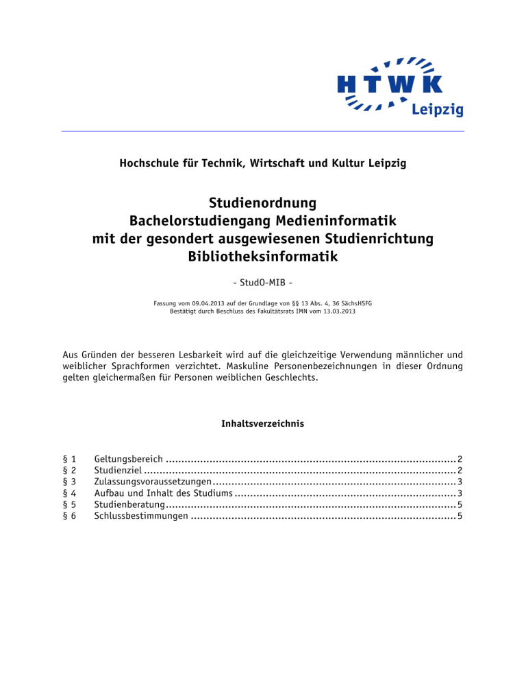 Studienordnung Studienordnung
