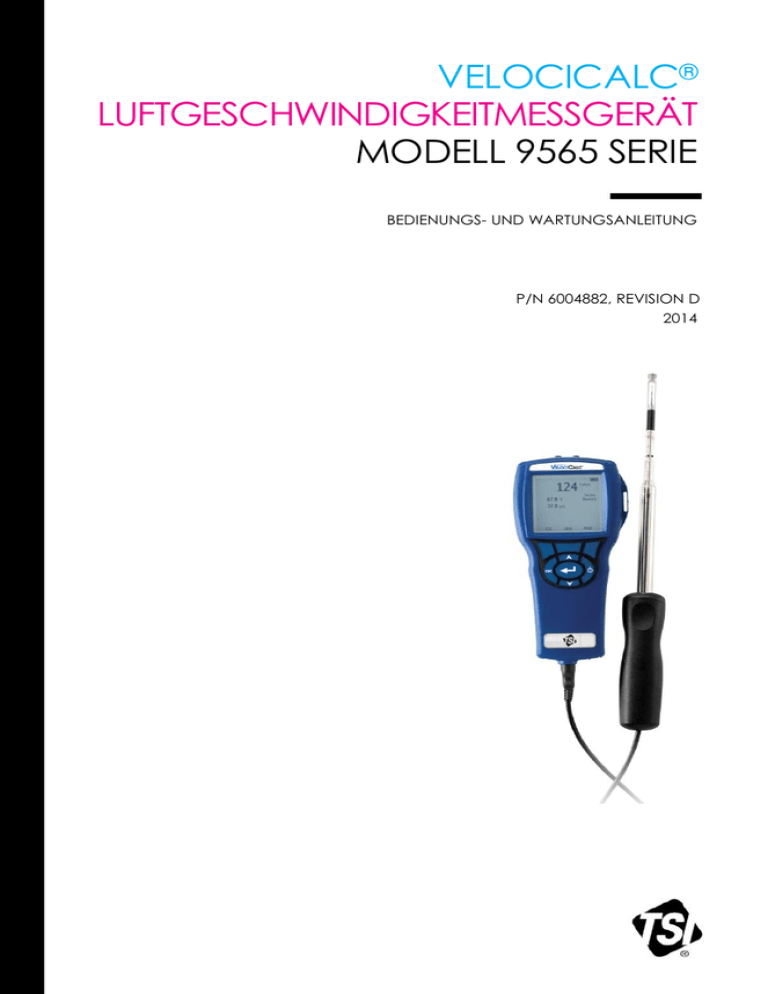 VelociCalc Air Velocity Meter Model 9565 Series operation and VelociCalc Air Velocity Meter Model 9565 Series operation and