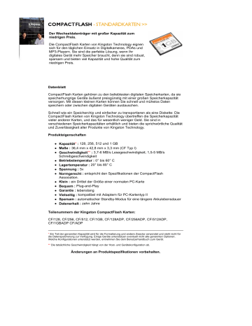 Datenblatt CompactFlash Karten gehören zu den beliebtesten Datenblatt CompactFlash Karten gehören zu den beliebtesten