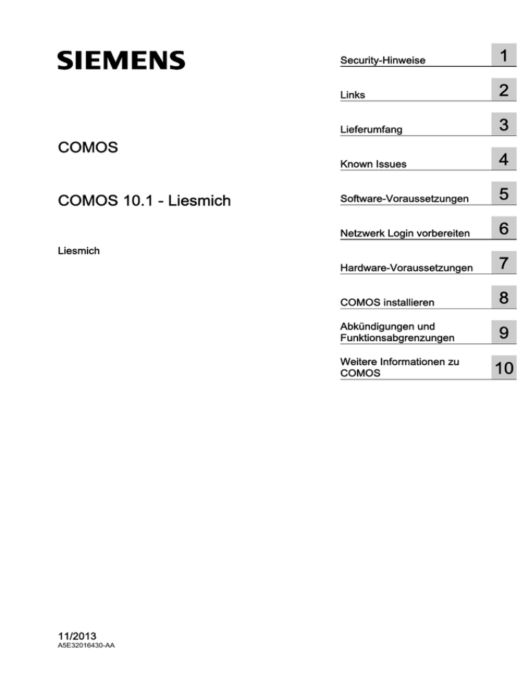 COMOS 10.1 - Liesmich - Service COMOS 10.1 - Liesmich - Service
