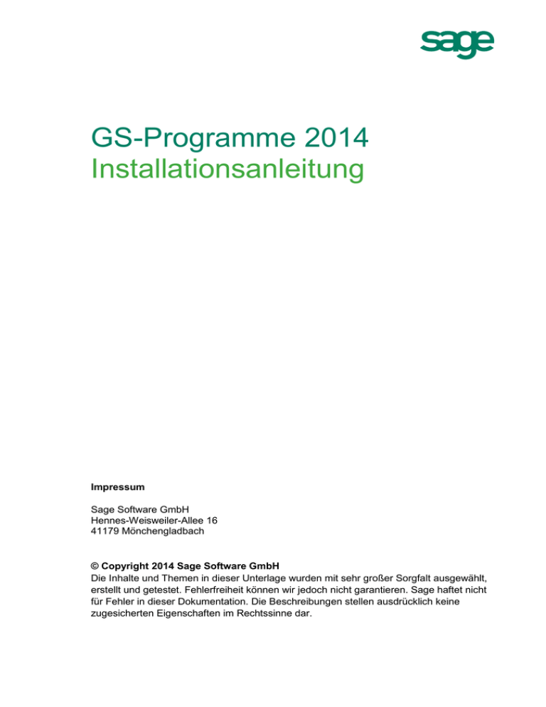 GS-Programme 2014 Installationsanleitung GS-Programme 2014 Installationsanleitung