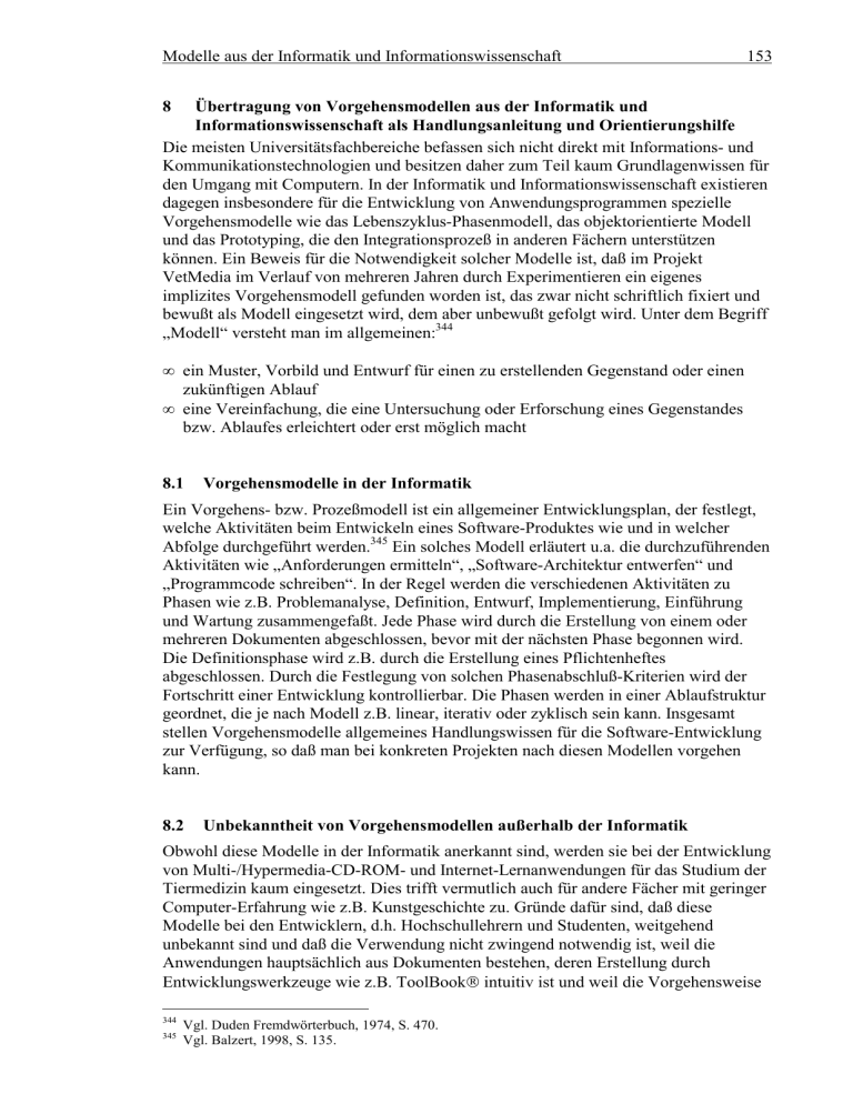 8 Übertragung von Vorgehensmodellen aus der Informatik und 8 Übertragung von Vorgehensmodellen aus der Informatik und