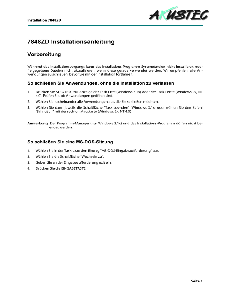 7848ZD Installationsanleitung 7848ZD Installationsanleitung