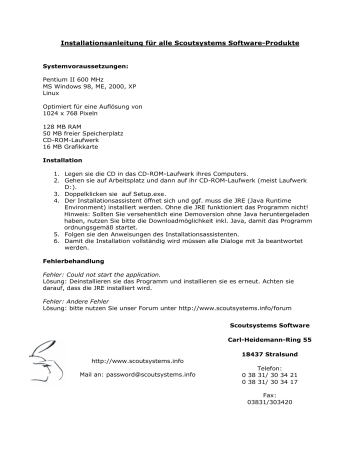 Installationsanleitung für alle Scoutsystems Software Installationsanleitung für alle Scoutsystems Software
