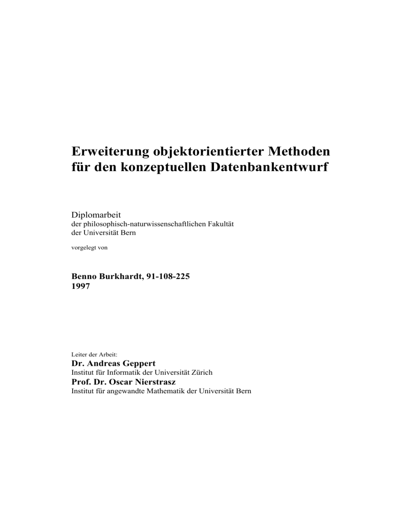 Erweiterung objektorientierter Methoden für den konzeptuellen Erweiterung objektorientierter Methoden für den konzeptuellen