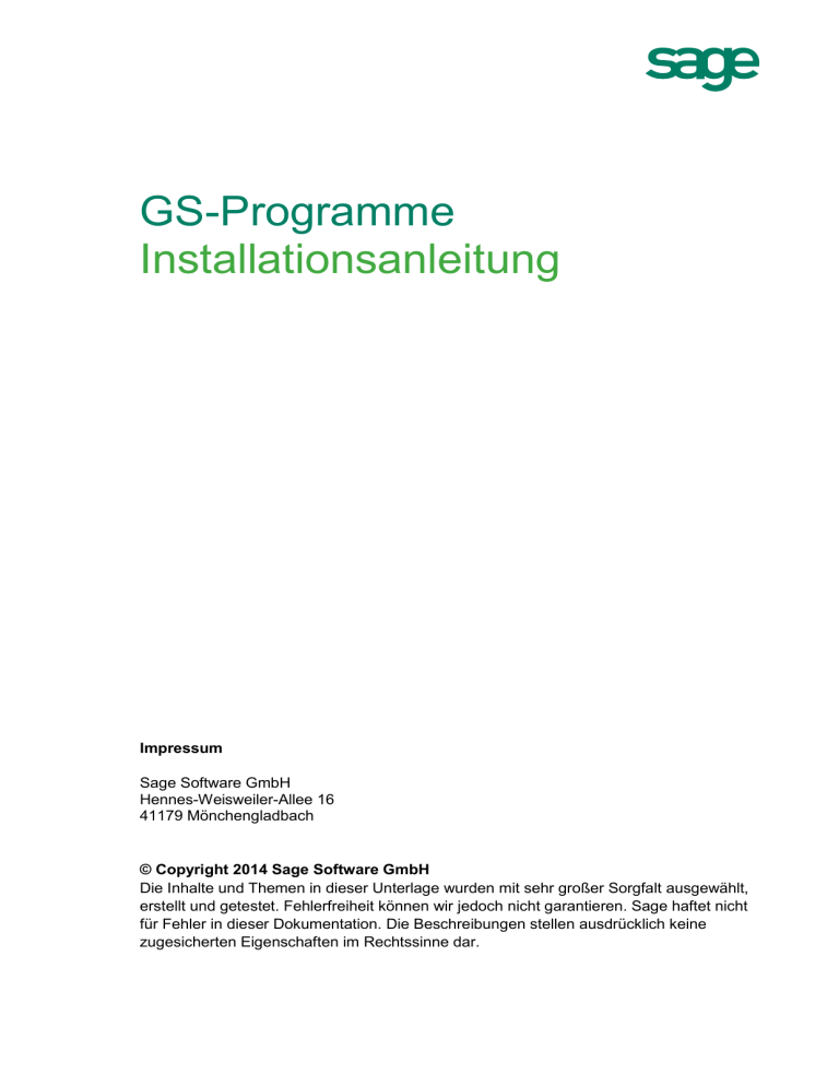GS-Programme Installationsanleitung GS-Programme Installationsanleitung