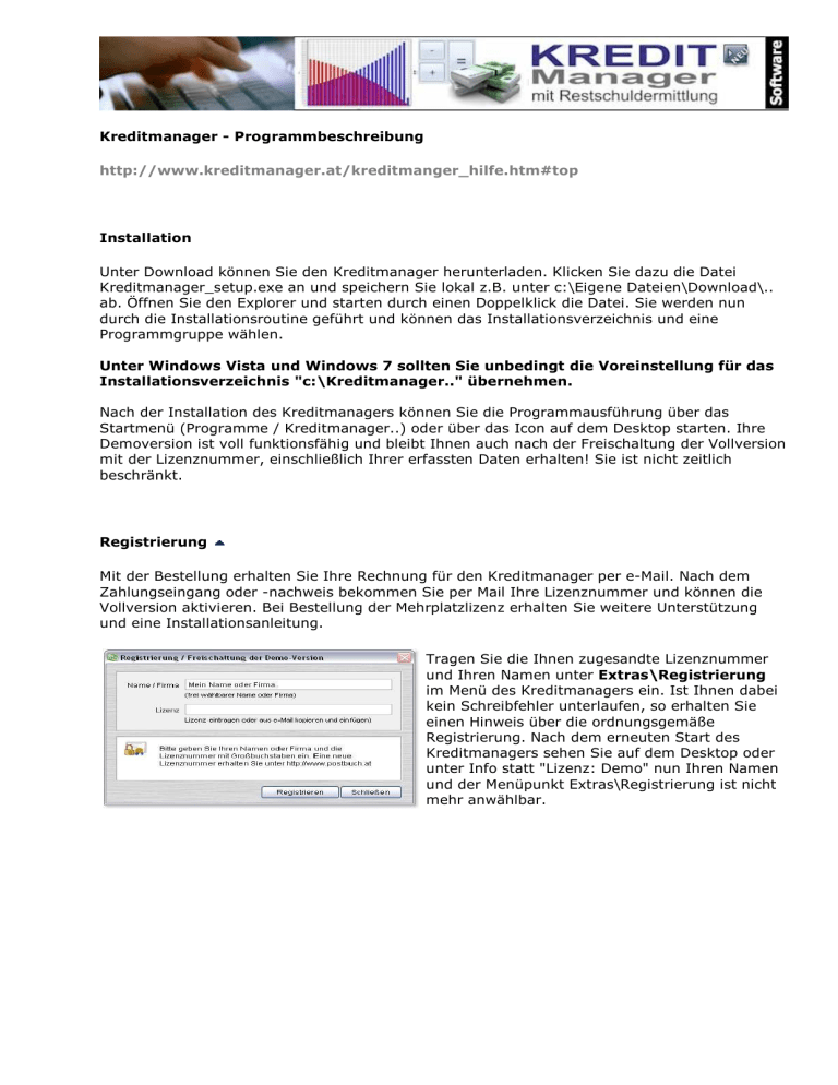 Kreditmanager - Programmbeschreibung http://www.kreditmanager Kreditmanager - Programmbeschreibung http://www.kreditmanager