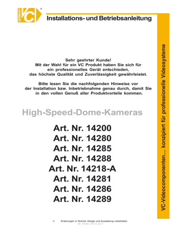 High-Speed-Dome-Kameras Art. Nr. 14200 Art. Nr. 14280 Art. Nr | Manualzz High-Speed-Dome-Kameras Art. Nr. 14200 Art. Nr. 14280 Art. Nr | Manualzz