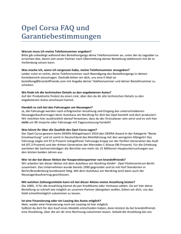 Opel Corsa FAQ und Garantiebestimmungen Opel Corsa FAQ und Garantiebestimmungen