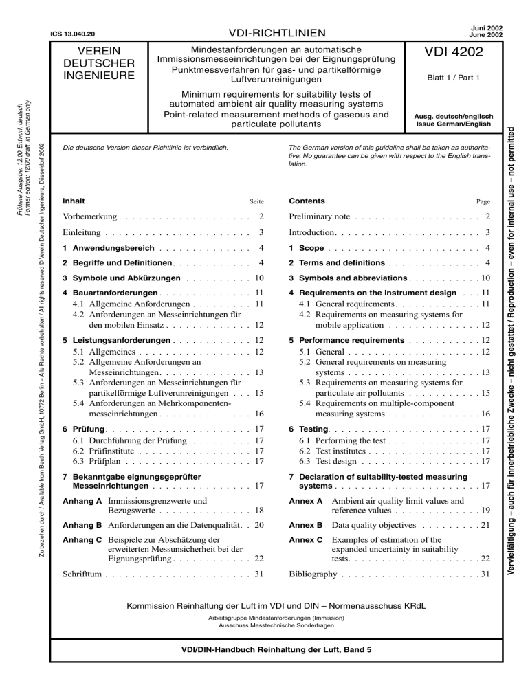 Richtlinie VDI 4202 Blatt 1 Richtlinie VDI 4202 Blatt 1