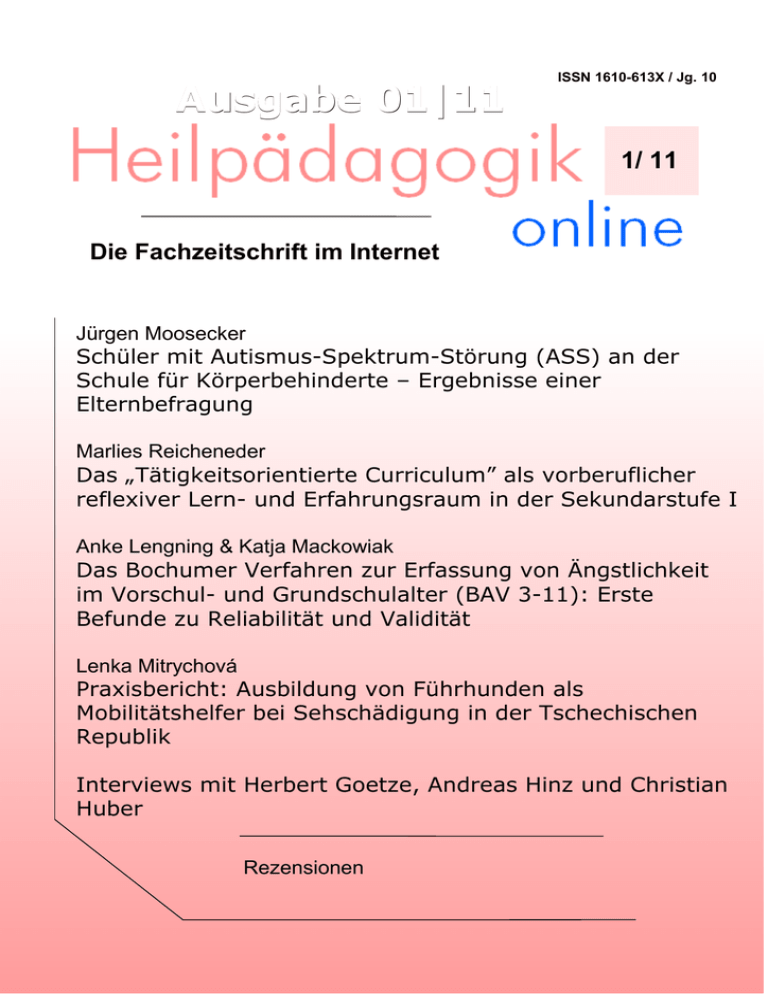 Heilpädagogik online 1/11 Heilpädagogik online 1/11