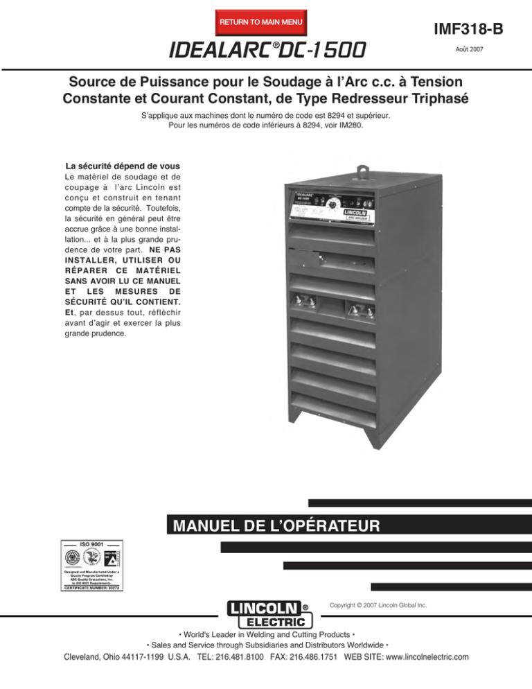 Lincoln Electric Idealarc DC-1500 Operating instructions Lincoln Electric Idealarc DC-1500 Operating instructions